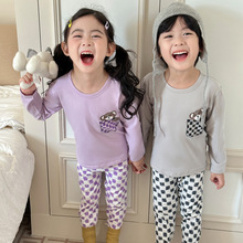 2025秋冬儿童格子圆领家居服中小男女童可爱俏皮打底保暖内衣套装