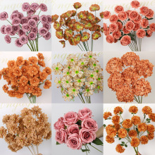 焦糖色系仿真花材婚庆背景花艺吊顶软装装饰秋色咖色花排插花假花