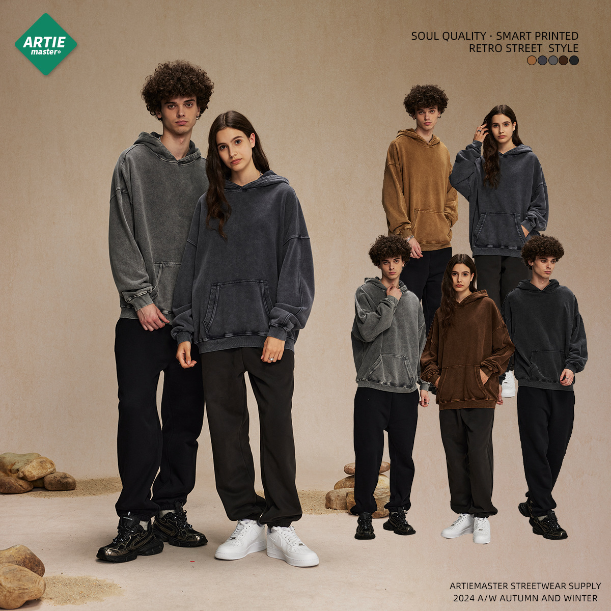 ARTIE ropa de Hombre | Heavy 420g vintage apenado suéter con capucha suelto encerado lavado hombres moda marca TOP