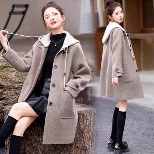 2024 Autumn and Winter Small Casual Hooded Double-Sided Cashmere Coat Women's Mid-length Korean-style Woolen Coat