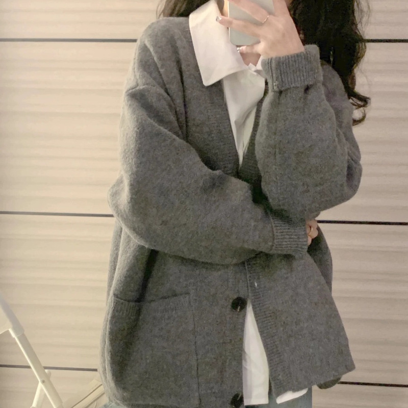 软糯慵懒风毛衣开衫女2025春秋季新款韩系感V领早春针织外套百搭1|undefined