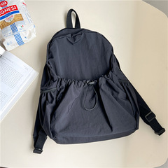 Korean style new college student backpack commuter women's large capacity casual drawstring pleated design nylon backpack for women