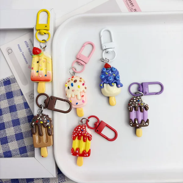Cartoon Simulation Strawberry Chocolate Ice Cream Popsicle Keychain Creative Fun Pendant Student Bag Pendant Gift