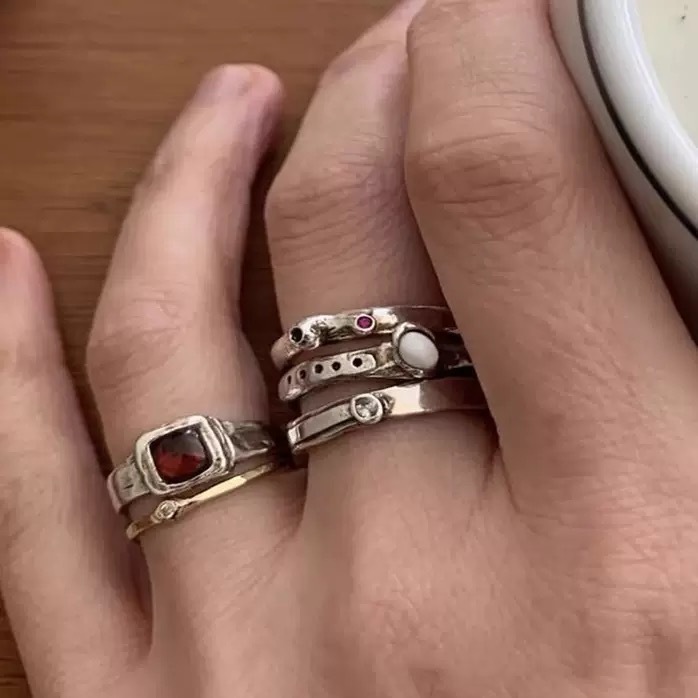 Korean Vintage Silver Irregular Metal Ring Set For Women_voghion.com