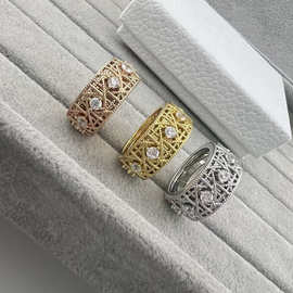 新款迪家菱格纹镶钻个性戒指时尚百搭高级感优雅个性潮流大牌手饰