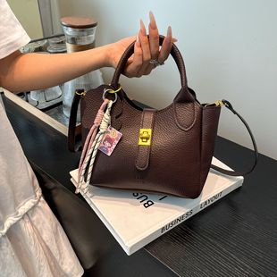 Litchi Pattern Vintage Portable Vegetable Basket Bag Women's 2025 New Summer Fashionable Bucket Bag All-match Crossbody Bag