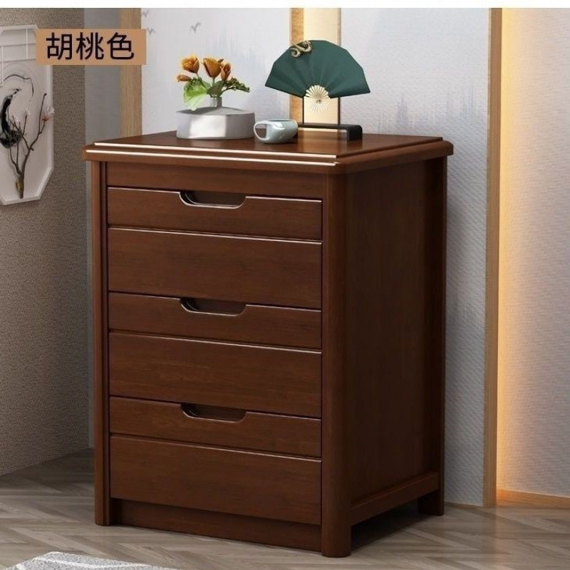 Solid Wood Bedside Cabinet Walnut Color Chinese Modern Simple Home Storage Bedroom Storage Cabinet Cupboard