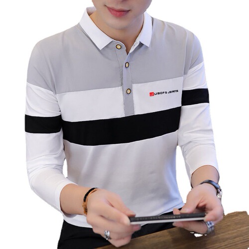 Autumn/Winter New Men's Long Sleeve T-Shirt Korean Style Slim Fit Blue Polo Shirt Plus Size Trendy Men's Top