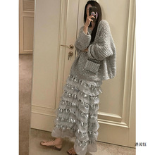 遇阅钰深冬装搭配一整套韩剧穿搭灰色亮片上衣超好看半身裙两