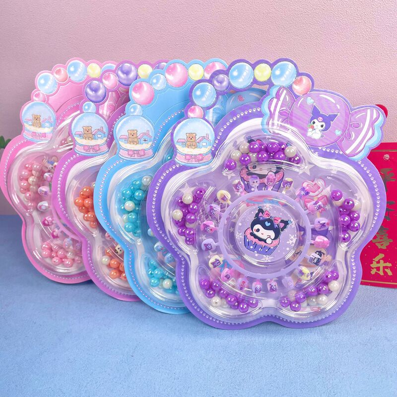 Children's Beaded Cartoon Fake Nail Pieces DIY Making Material Bracelet Wear Beads Girl Handmade Gift suit
