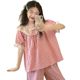 South Korea ins ladies spring and summer new Korean style pink plaid round neck lace short sleeve trousers pajamas suit wholesale