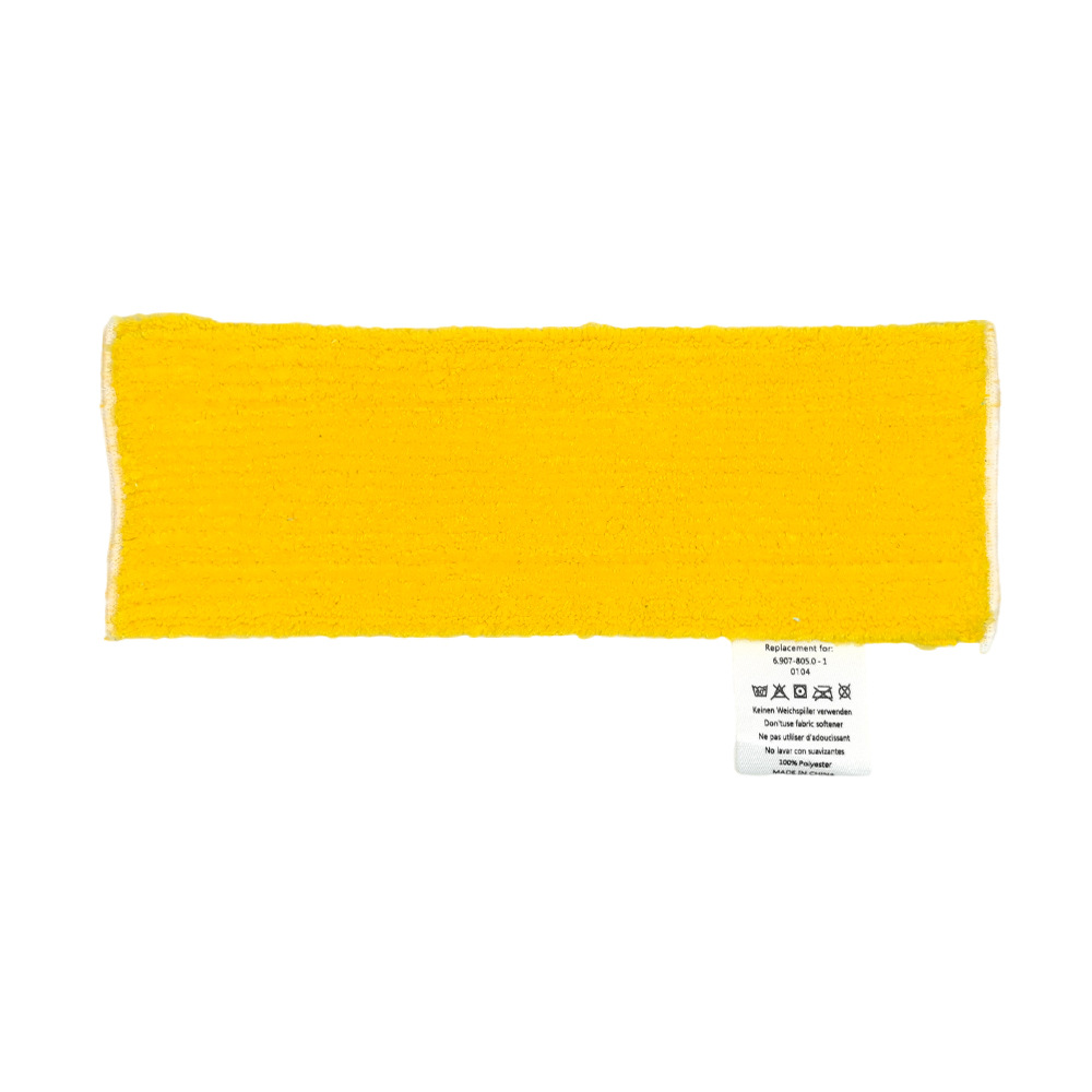 Una almohadilla de mopa a vapor de felpa con bucles amarillos.