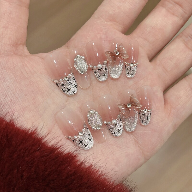 Oracle Holy Light Wearable Nail Art French Ice Transparent Cat Eye Nail Tips High-End Sparkling Fake Nails Wholesale