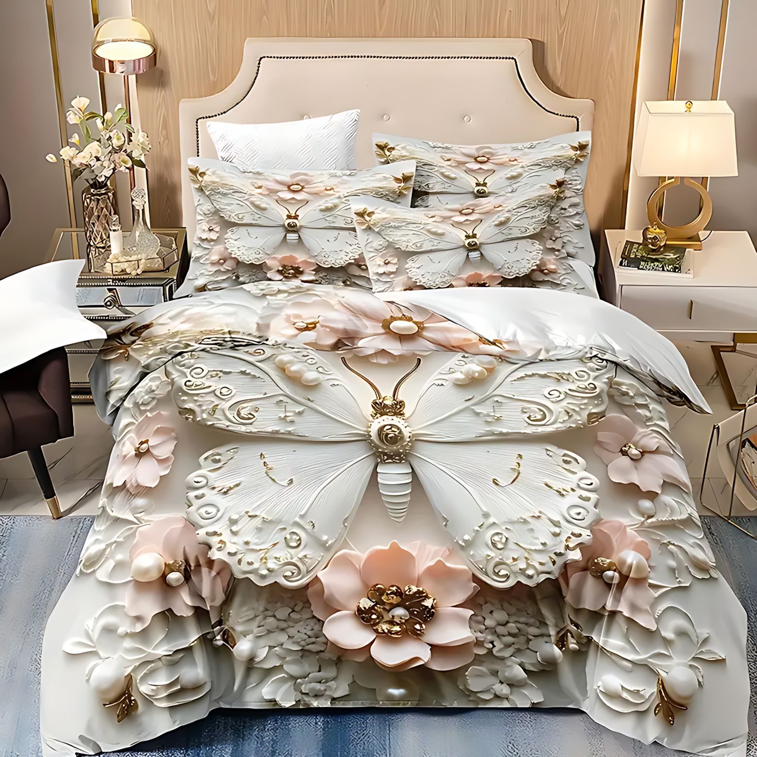 TEMU / JIT transfronterizo textil doméstico estereoscópico mariposa impresión digital 3D lana abrasiva colcha de cama set