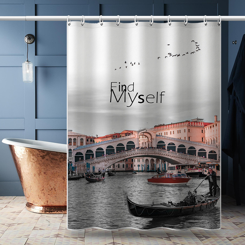 Retro-Straßenszene Venedig Wasserstadtbrücke Europäische und amerikanische Architektur Verdicktes wasserdichtes Badezimmer_voghion.com