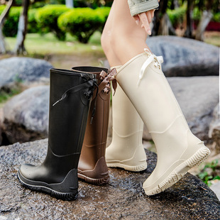 Fashion Mid-high Women's Rain Shoes Rain Boots Waterproof Non-slip Warm Fishing Work Boots Four Seasons Takeaway Rubber Shoes Water Boots