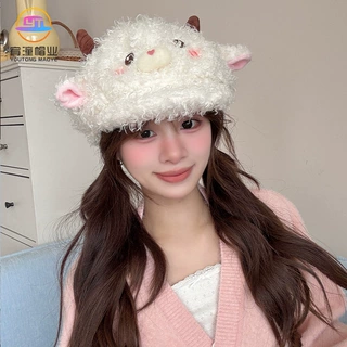 可爱腮红小羊帽子女秋冬韩版甜美可爱护耳毛绒帽羊羔毛茸茸贝雷帽