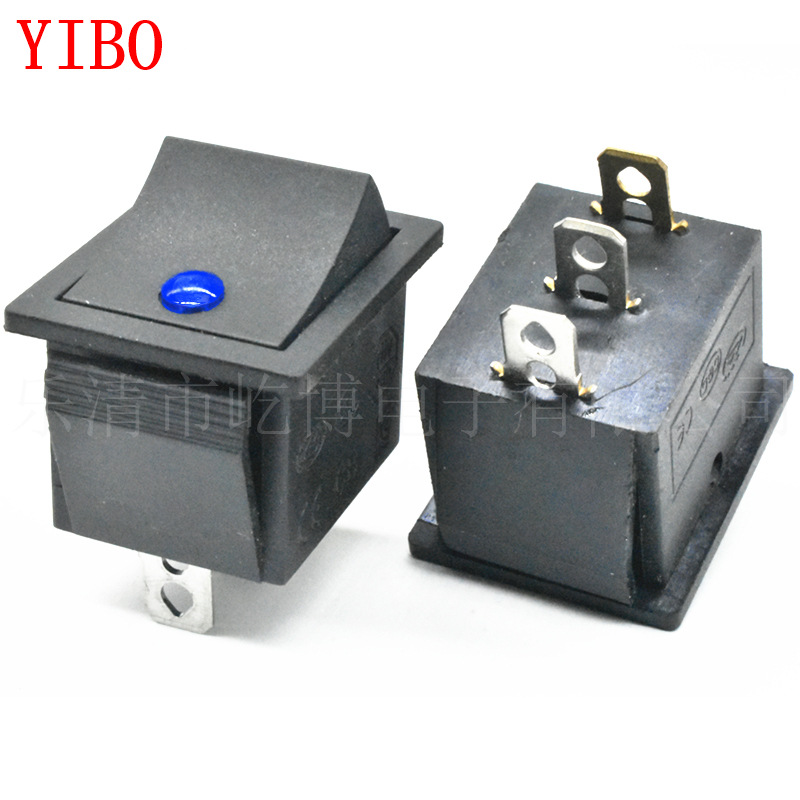 KCD4 中三脚 蓝猫眼 蓝色带灯船型开关 3脚2档电源开关 25*32猫眼