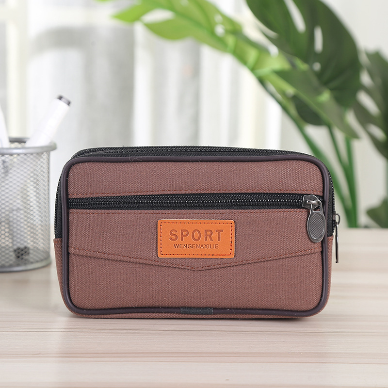 Nuevo lienzo bolso del teléfono móvil sitio de construcción bolsa de cintura de trabajo horizontal y vertical de tres capas cremallera cinturón monedero para los ancianos