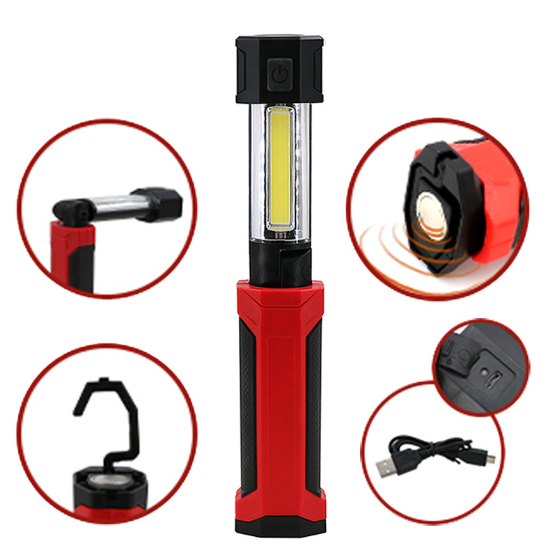 Customized cross-border COB maintenance lamp USB charging multifunctional strong magnetic auto repair work lamp with red light warning
