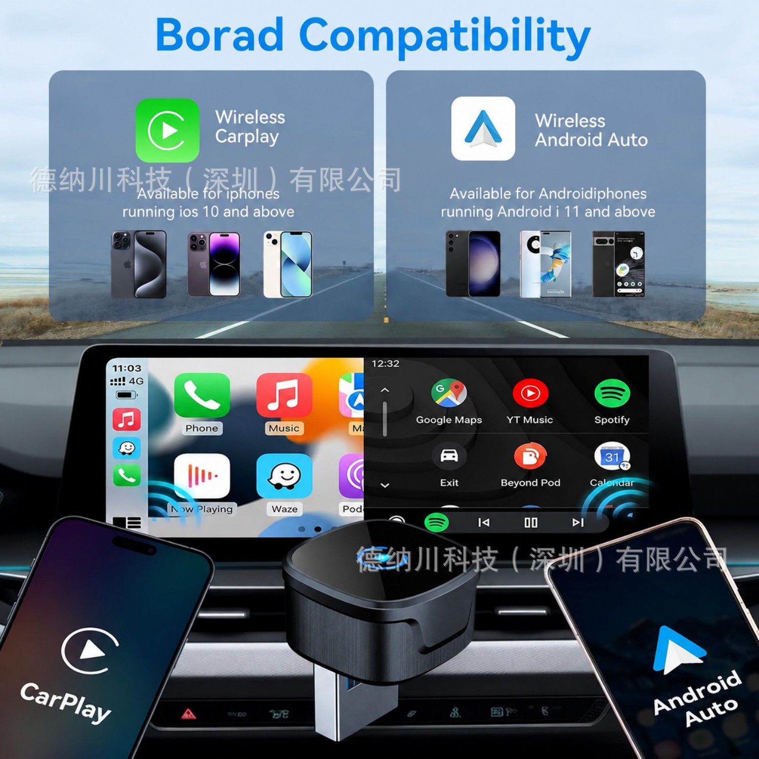 Cross-border wireless CarPlay box 2-in-1 wired to wireless Apple CarPlay Android Auto