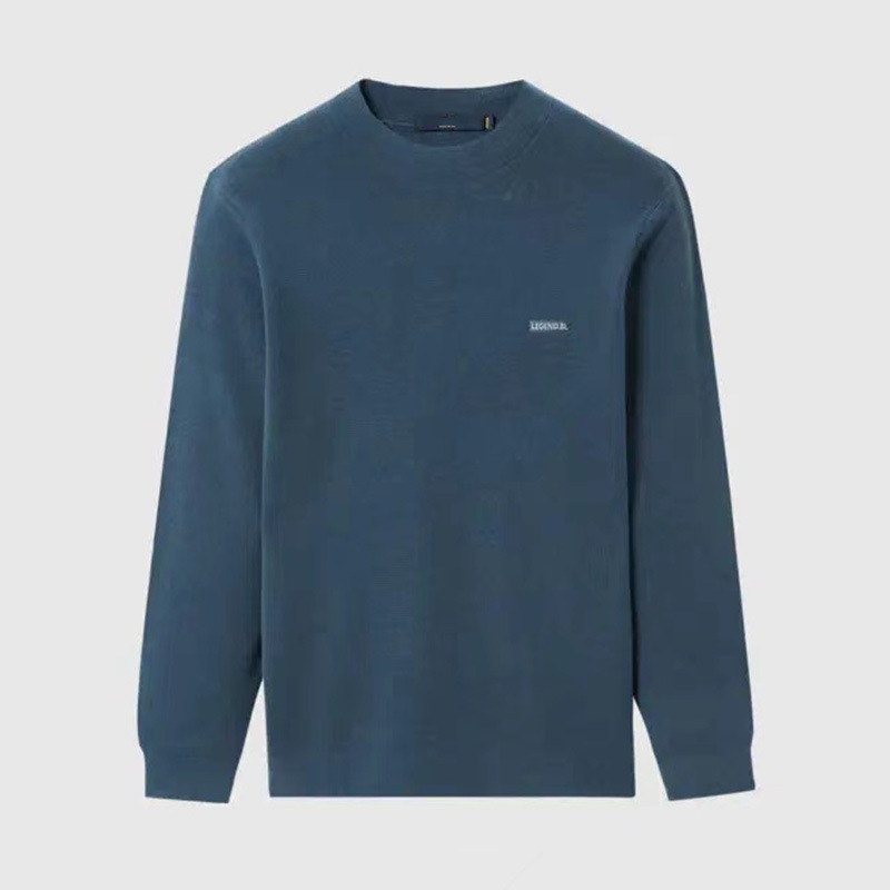 Girocollo a maniche lunghe lavorato a maglia da uomo in lana autunnale semi-dolcevita maglione caldo e spesso camicia base tinta unita_voghion.com