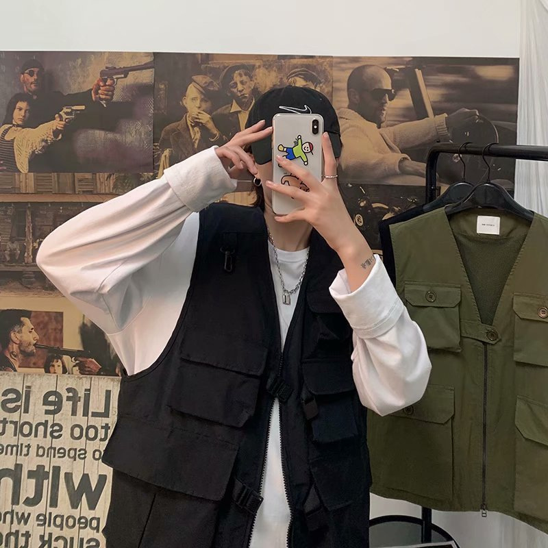 2023 autumn functional style tactical vest female male national fashion brand hip hop high street loose tooling sleeveless vest jacket