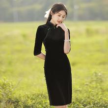 黑色复古丝绒旗袍女年轻款少女长袖秋装2022年新款气质高端连衣裙