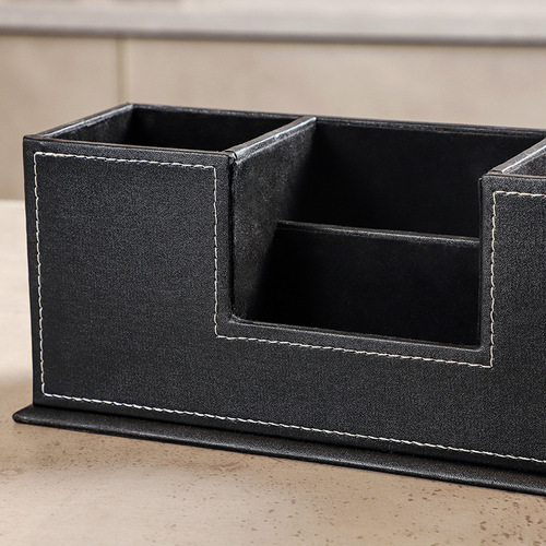 Factory wholesale pen holder simple leather double pen holder multifunctional desktop storage box office supplies stationery storage box