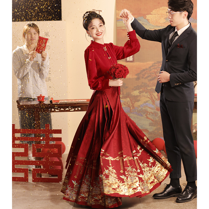 Chaleco rojo vestido tostado vestido novia cheongsam 2024 nuevo vestido de boda chino traje de compromiso vestido de novia para las mujeres