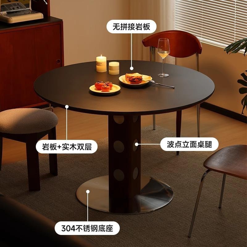 Nordic Bauhaus madera maciza tabla de roca mesa de comedor pequeña casa mesa redonda medieval retro pierna de metal mesa de comedor redonda