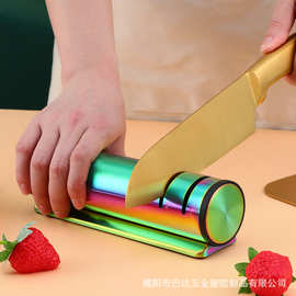 新款家用彩色磨刀器厨房工具磨刀石手动多用不锈钢三段切菜磨刀石