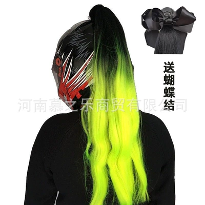 Helmet Ponytail with Bow Motosiklet dəbilqələri - black-and-green-loose-ponytail-with-bow