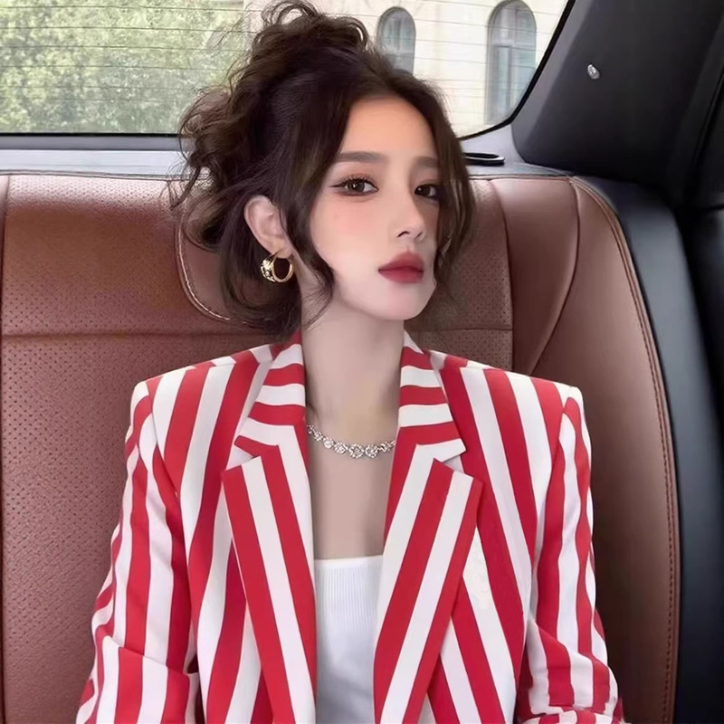2026 New Korean Style Small Blazer Jacket for Women, Spring New Plaid Trendy Elegant Petite Blazer Jacket