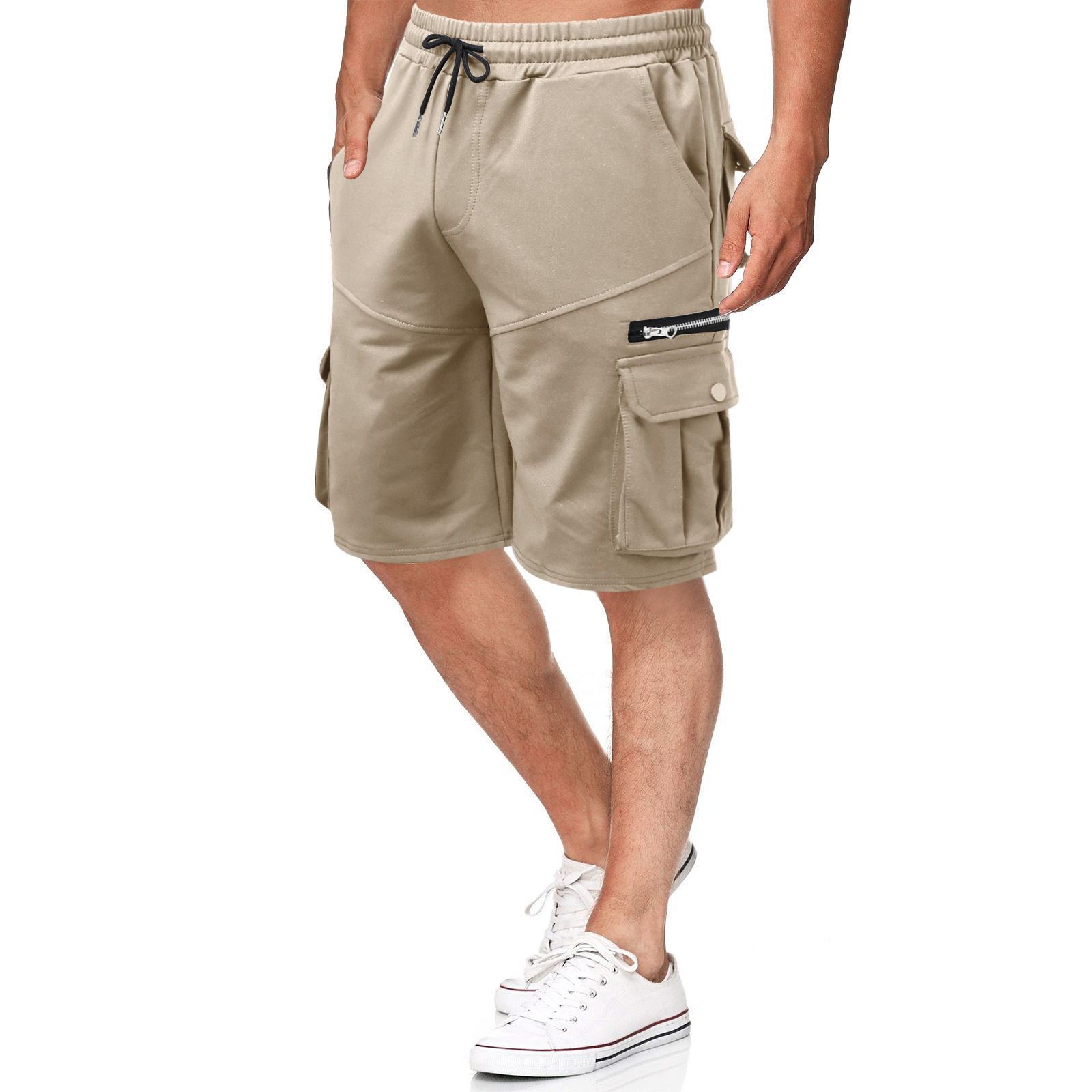 Sommarshorts för män, lös passform i ren bomull, stor storlek, 5/4 medium byxor, fritidsbyxor med flera väskor för män_voghion.com