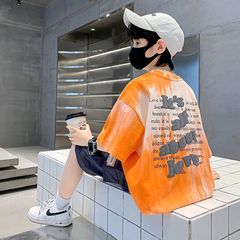 Cotton children's clothing for boys, short-sleeve T-shirt, summer new tie-dye print children's half-sleeve tie-dye top for young children, trendy