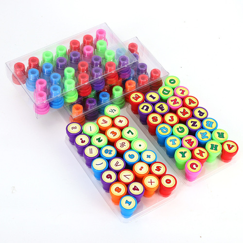 26 cartoon English alphabet stamps without ink pad, toy stationery, colorful and cute digital stamps