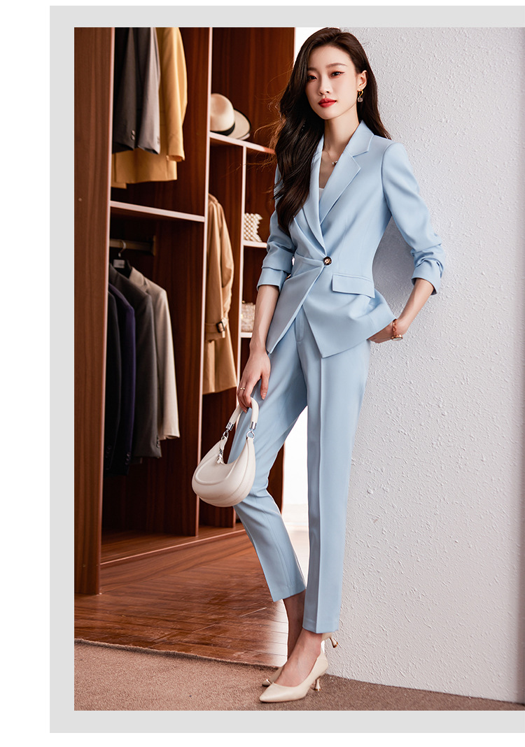 ​​Women's Blue Slim Fit Professional Suit Set - Elegant Blazer & Pants For Office & Formal Occasions​​_voghion.com