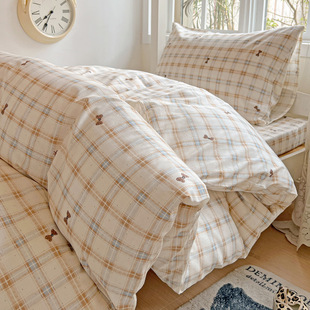 Student Dormitory Pure Cotton Three-Piece Set Pure Cotton Four-Piece Quilt Cover Bed Sheets Pillowcase Bed Bed Sheets Student Season Bunk Bed