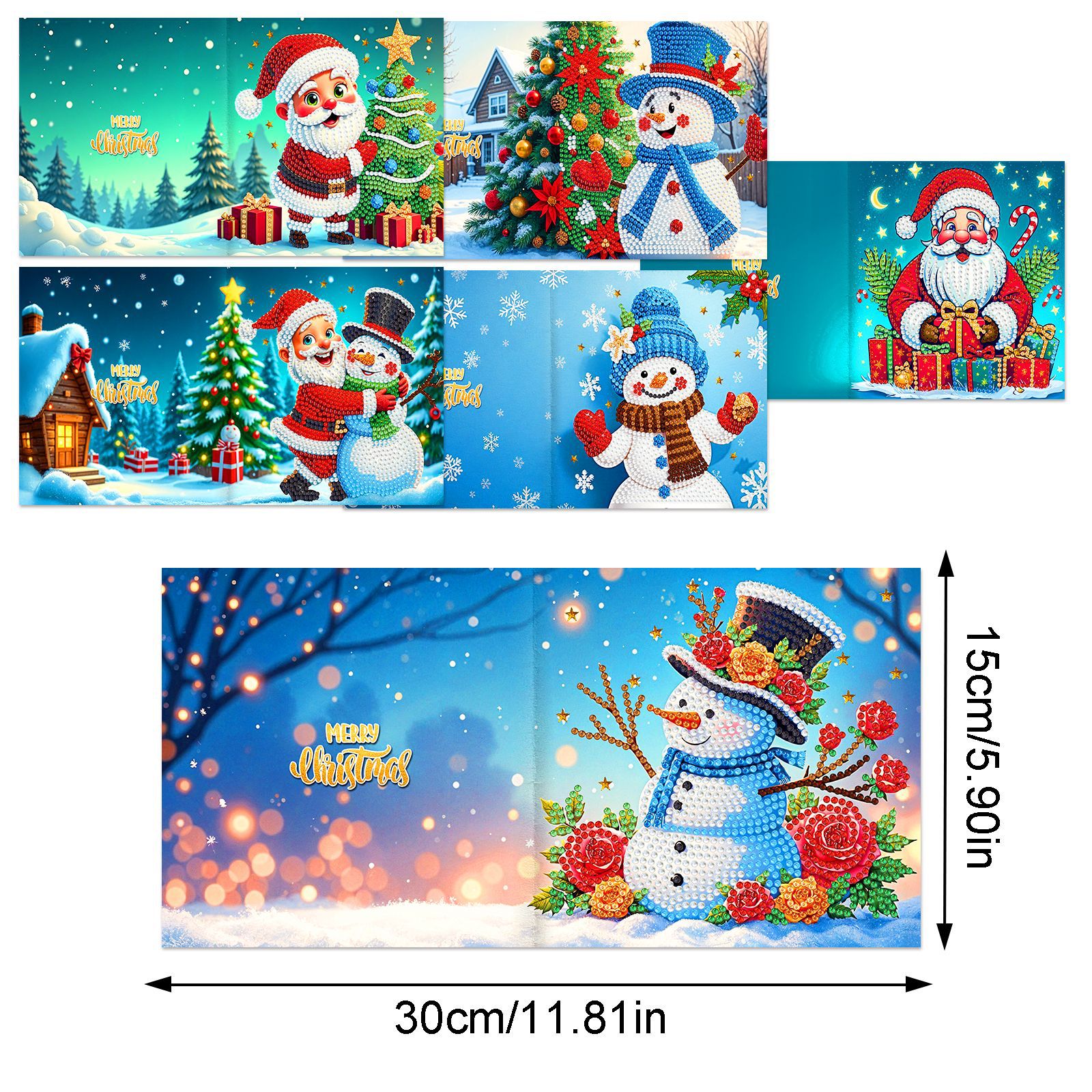 Explosiones transfronterizas de Navidad multiserie de tarjetas de felicitación puntuales hechas a mano 9 conjuntos de sobre de diamante 6 conjuntos de dibujos animados