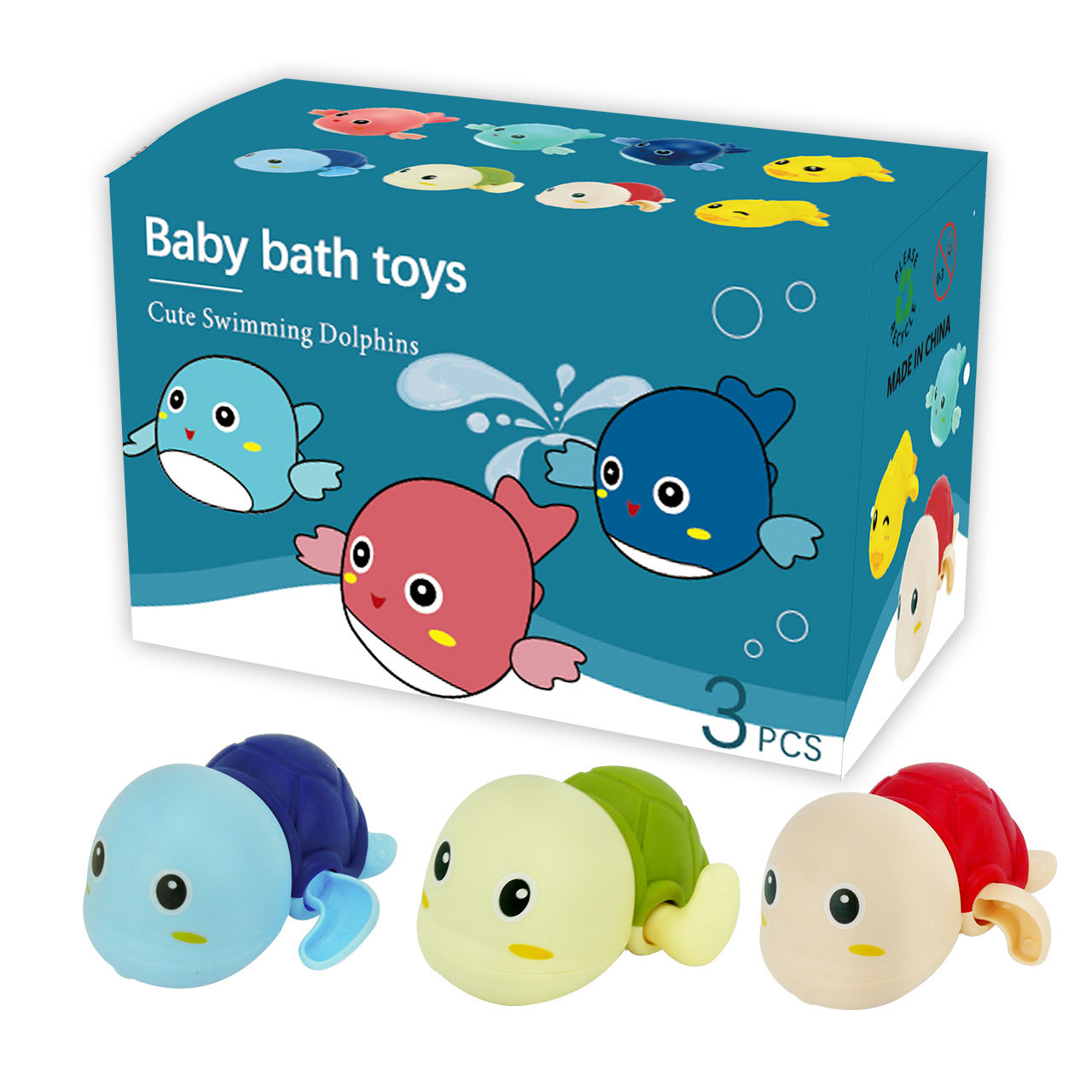 Douyin mismo estilo bebé juguetes de baño de agua tortuga de agua delfín natación pequeño pato amarillo verano baño niños