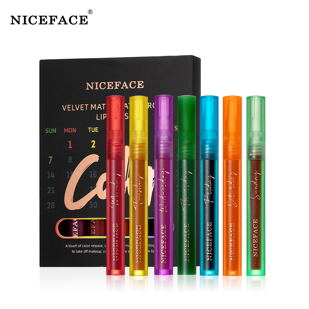 carina Niceface Color Lot de 7 vernis à lèvres mat en velours dense avec surface de brume, tasse non tenue, tenue de maquillage imperméable_voghion.com