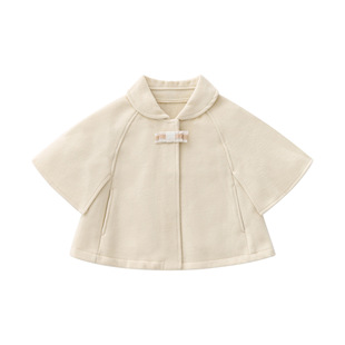 In Stock 24 autumn and winter new baby clothes girls' elegant beige double-sided woolen princess style cloak cloak