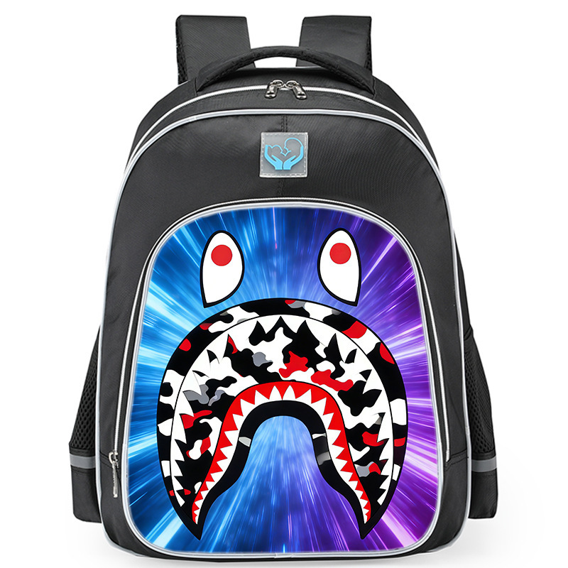 Gradient Dazzling Camouflage Shark Mouth Backpack, Trendy and Cool Student Backpack with Large Capacity and Reflective Design Gradient Dazzling Camouflage Shark Mouth Backpack, Trendy and Cool Student Backpack with Large Capacity and Reflective Design