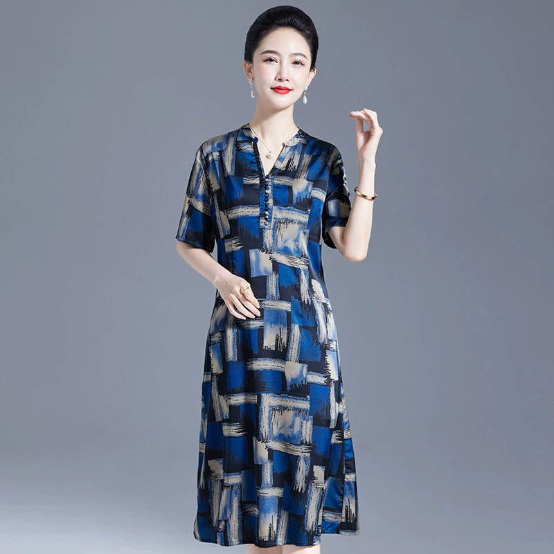 Hengyuanxiang тяжелое шелковое платье, женское летнее новое стильное свободное платье для мам среднего и пожилого возраста с принтом, шелковая юбка из шелковицы