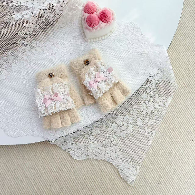 Guantes infantiles para niñas de invierno para estudiantes de primaria escritura para niñas plegable medio dedo guantes móviles peluche 2025 nuevo