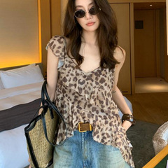 Yufeng ヒョウ柄不規則なネックラインのベストサスペンダーレディース夏の新しいデザインルーズスタイルトップイン