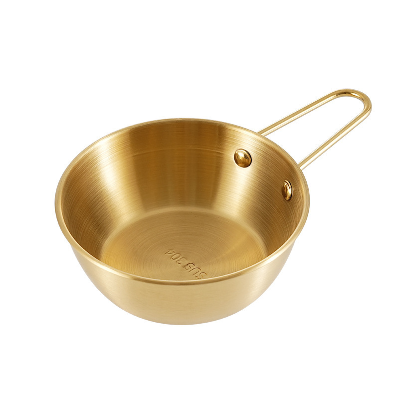 Fabricante estricado 304 acero inoxidable estilo coreano arroz vino de arroz con mango de oro cuenco de pepinos condimento cuenco espeso al aire libre cuenco de churrasco