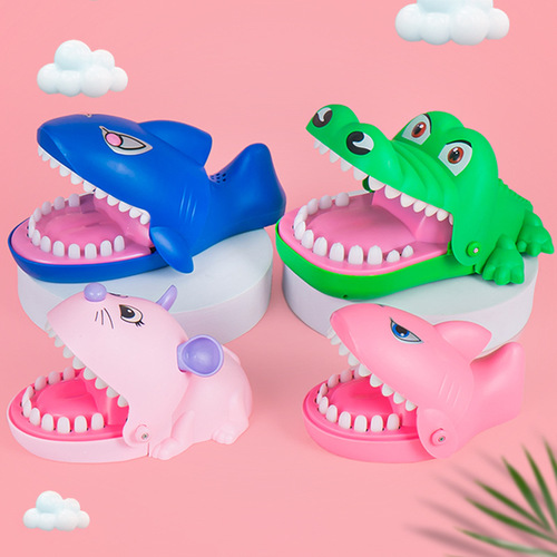 Children's toy electric light-emitting finger-biting tooth-extracting crocodile parent-child adult trick big-mouthed soft-toothed hand-biting shark