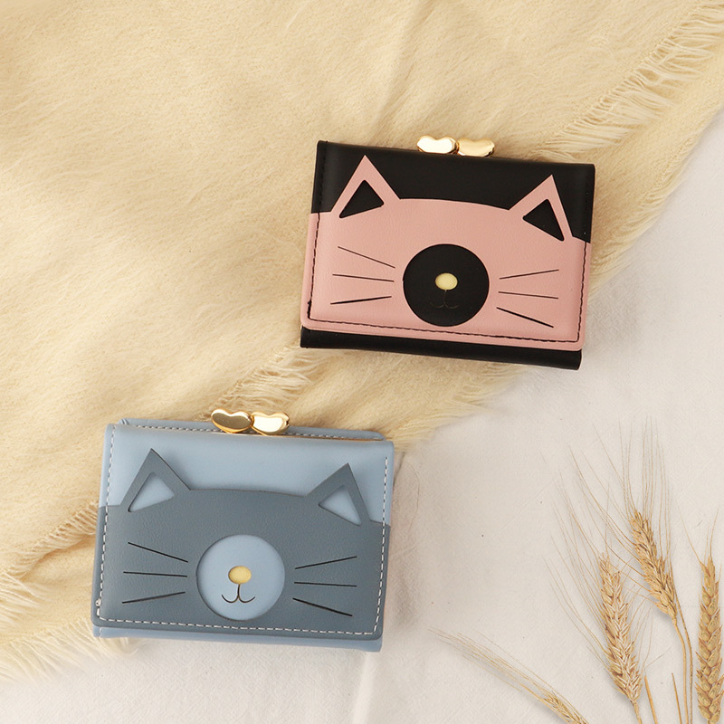 Nuevo bolso de tarjeta de estilo coreano japonés 30% de descuento para mujer billetera de estudiante bolso de clip corto monedero de gato multifuncional